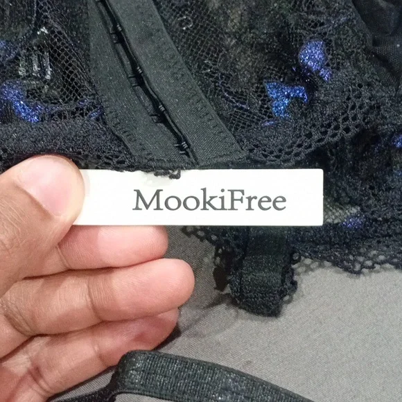 Black Lace Bustier Corset Lingerie Set – Floral Mesh w/ Thong | Size M | New - Picture 9 of 11